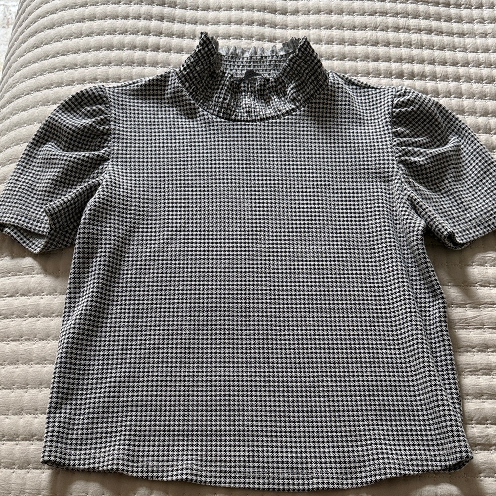 ZARA blouse top Black and White Mini Checkers Houndstooth shirt S M